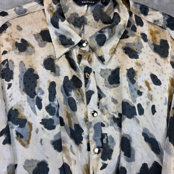 Wardrobe Dress Womens Medium Animal Print Long Sleeve Button Front Ruched Wrap - Picture 3 of 13